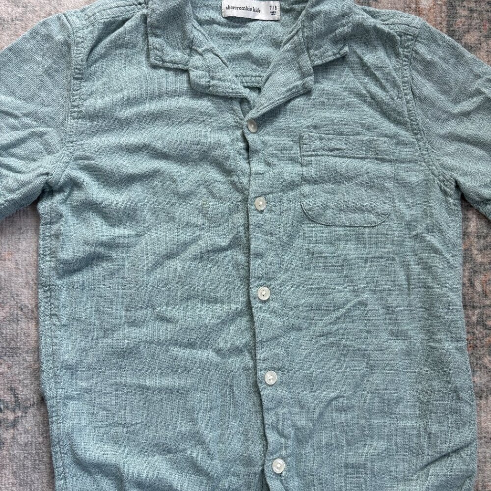 Abercrombie Kids Linen Blend Button-Down Shirt Boys 6/7 Seafoam Green